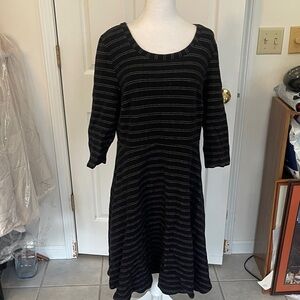 Lane Bryant Black and Gray Striped Long Sleeve Dress